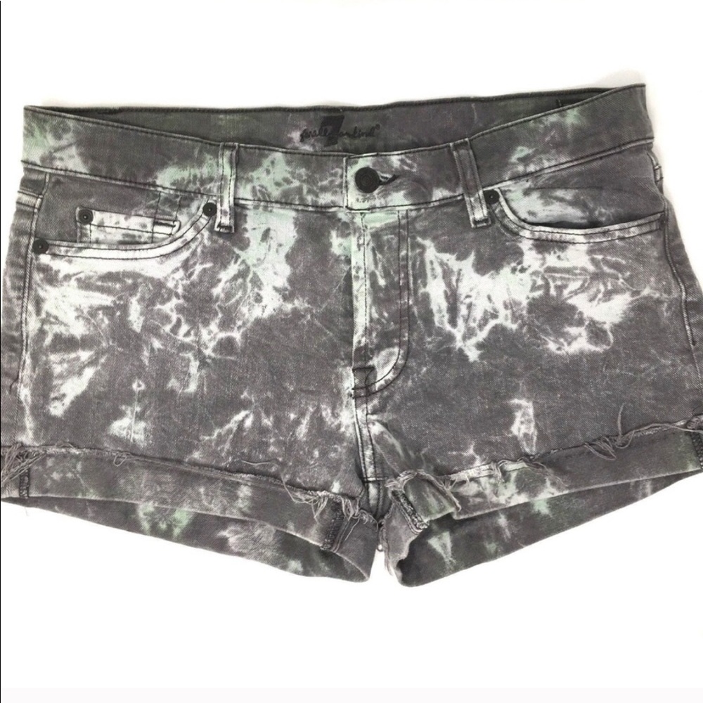 7 For All Mankind Gray Tie-Dye Jean Shorts